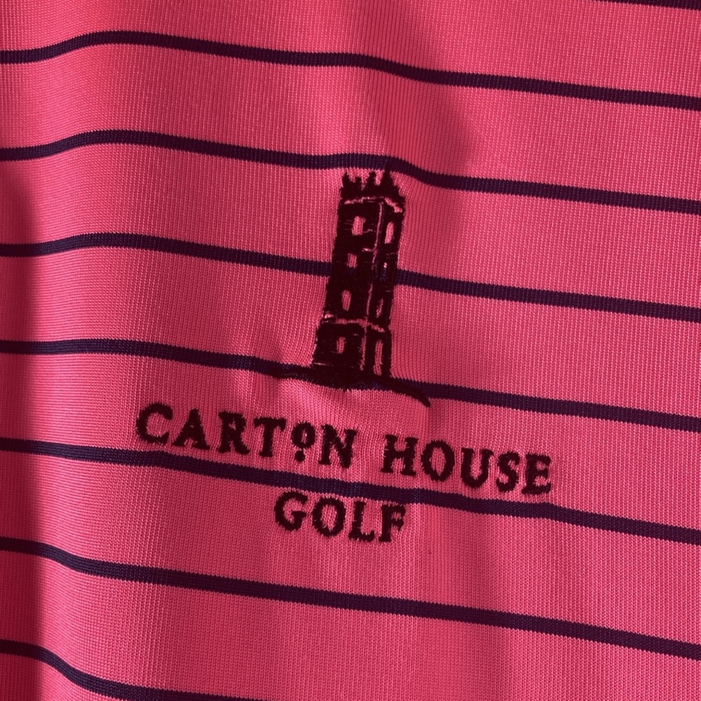 Mens Under Armour Medium Bright Pink & Blue Golf Polo w/ Carton House Golf Logo - Picture 2 of 8